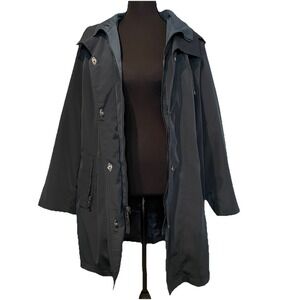 Womens Fleet Street Hunter Green Rain Coat Jacket Sz Lrg removable lining & hood